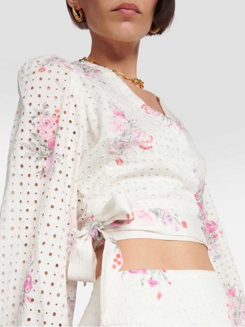 LoveShackFancy kinza floral White Eyelet Wrap Crop Top size xs